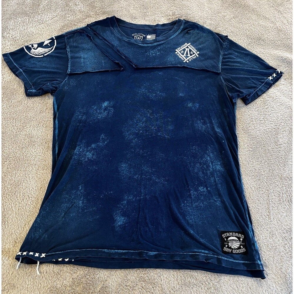 Affliction Men’s T Shirt Size XL Standard Dry Goods Blue Embroidered